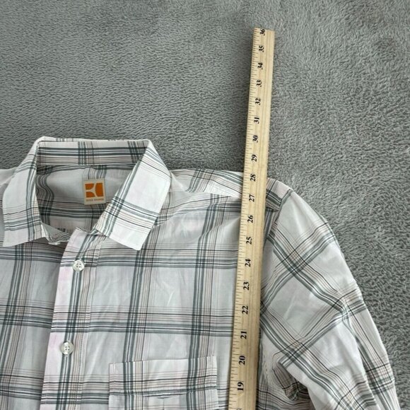 Boss Orange Mens Long-Sleeve Plaid Shirt L Cotton Green & White   2271 - Picture 7 of 9